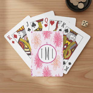 Monogram Pink Floral Playing Cards