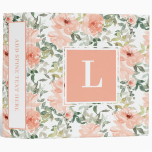 Monogram Pink Floral Roses Binder