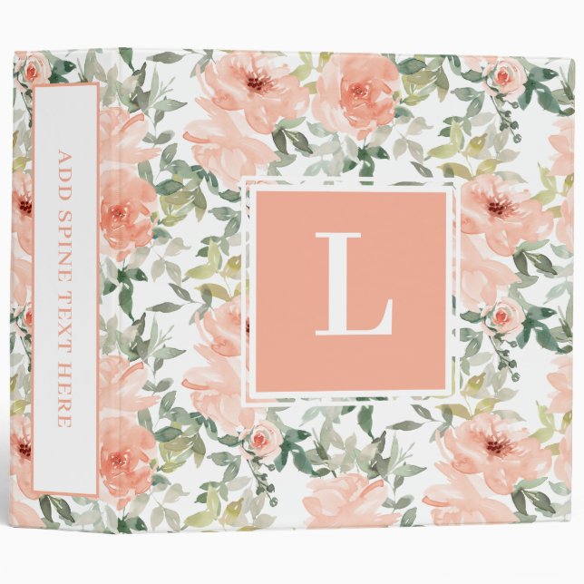 Monogram Pink Floral Roses Binder (Front/Spine)