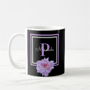 Monogram Pink Flower Black Coffee Mug