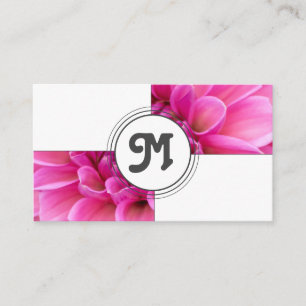 Monogram pink flower florist elegant white tiles business card