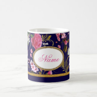 Monogram Pink Flowers Coffee Mug