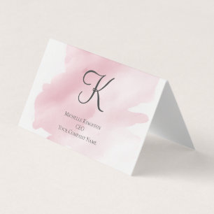 Monogram Pink For Her Watercolor Wash Folded Tent  Business Card