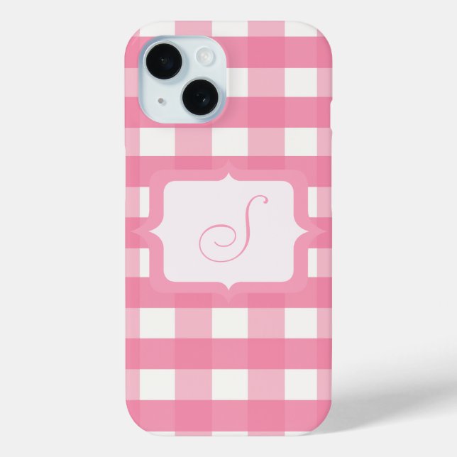 Monogram Pink Gingham Case-Mate iPhone Case (Back)