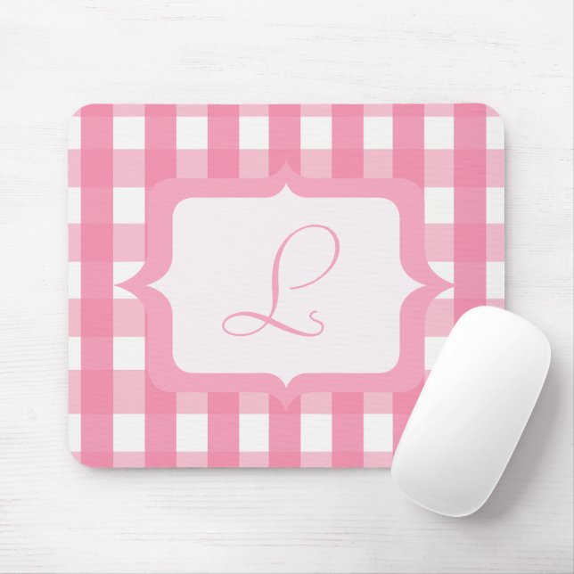 Monogram Pink Gingham Mouse Pad (With Mouse)