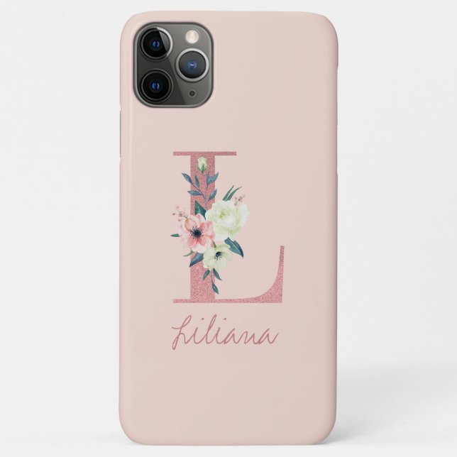 Monogram Pink Glitter Flower Letter L Light Pink Case-Mate iPhone Case (Back)