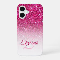 Monogram Pink Glitter Ombre First Name Custom