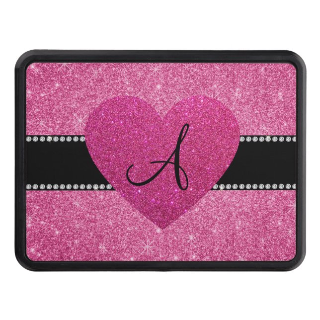 Monogram pink glitter pink heart trailer hitch cover (Front)