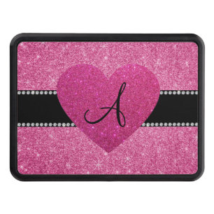 Monogram pink glitter pink heart trailer hitch cover