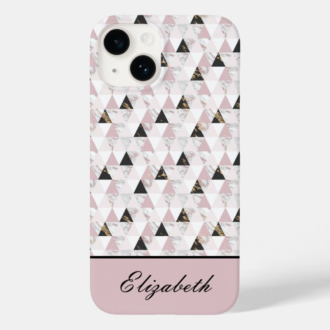 Monogram Pink Gold Black White Marble Geometric   Case-Mate iPhone Case (Back)