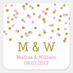Monogram Pink Gold Confetti Wedding Favour Tags