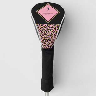 Monogram  Pink & Gold Leopard Print   Colour Block Golf Head Cover