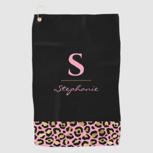 Monogram  Pink & Gold Leopard Print   Colour Block Golf Towel