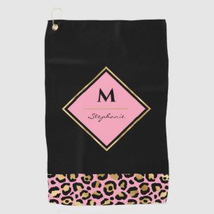 Monogram  Pink & Gold Leopard Print   Colour Block Golf Towel