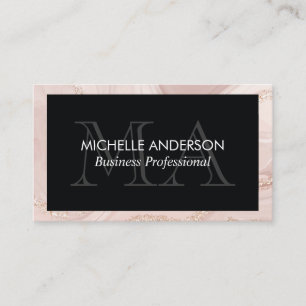 Monogram   Pink Gold Marble Business Card