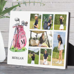 Monogram Pink Golf Photo Collage Plaque<br><div class="desc">This personalized photo plaque with an easel stand is a great way to honour favourite memories with a golf-inspired twist. On the left side, the design features a watercolor-style pink golf bag with a custom monogram initial printed on the bag itself. Below, the recipient's name appears in a classic serif...</div>