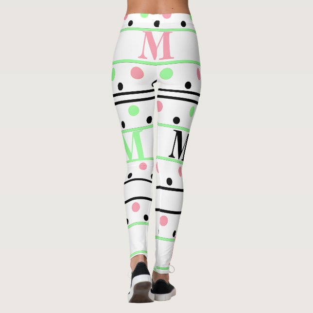 Monogram Pink Green Black Polka Dots Leggings (Back)