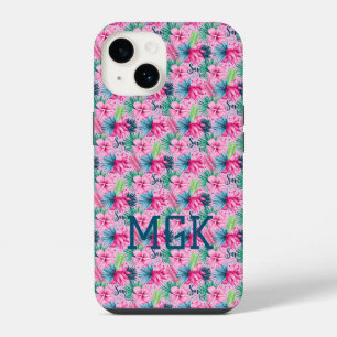 Monogram Pink Green Blue Floral Bright Tropical iPhone 14 Case