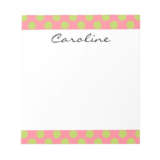 Monogram Pink Green Cute Chic Polka Dot Pattern Notepad (Front)