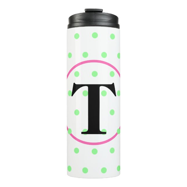 Monogram Pink Green Dots Thermal Tumbler (Front)