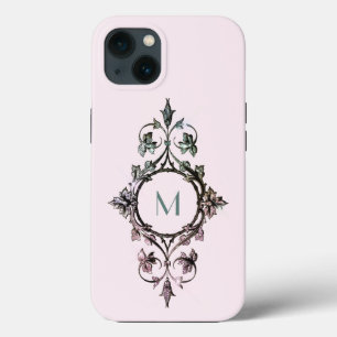 Monogram Pink Green Flourish Chic Ornate Girly iPhone 13 Case