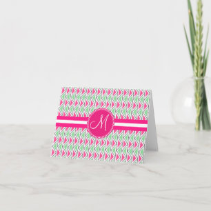 Monogram Pink Green Grey Triangle Tribal Pattern Note Card