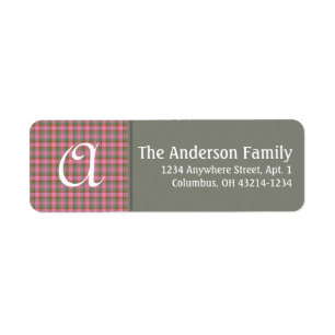 Monogram Pink & Green Plaid Return Address Label