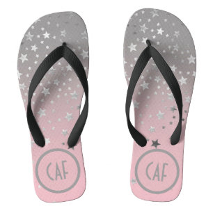 Monogram Pink Grey Stars Ombre Stylish Chic Trendy Flip Flops
