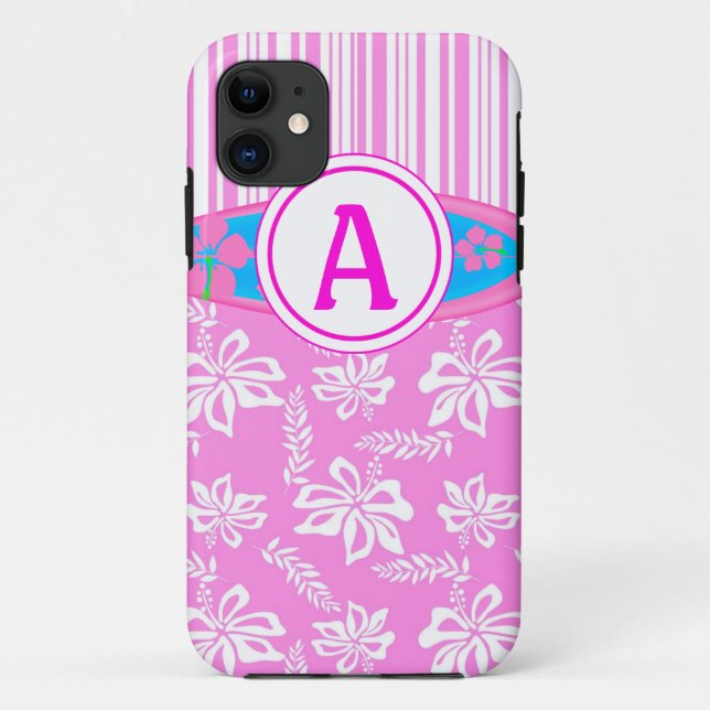 Monogram Pink Hibiscis and Surfboard iPhone 5 Case (Back)