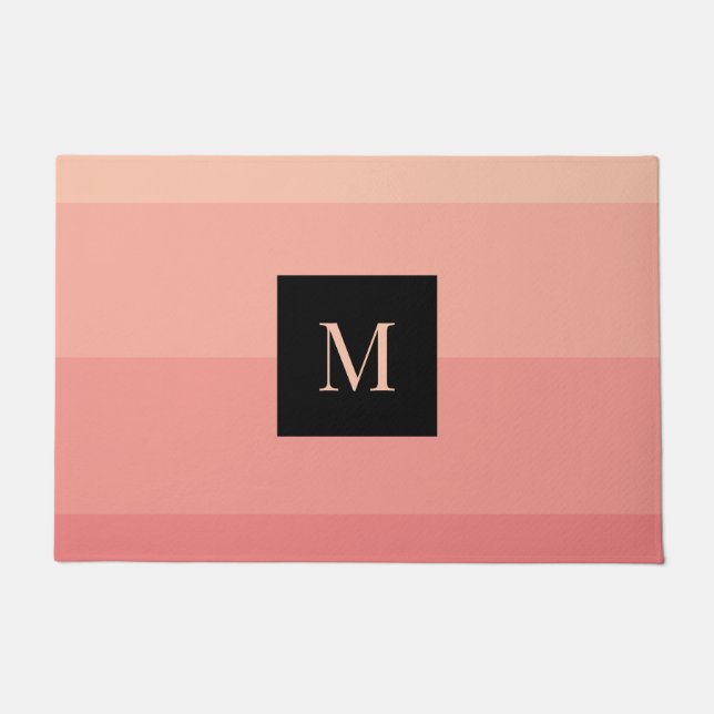 Monogram Pink Horizontal Stripe Feminine Girly  Doormat (Front)