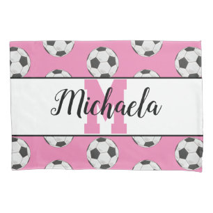 Monogram Pink Initial Soccer Ball Pattern Pillowcase