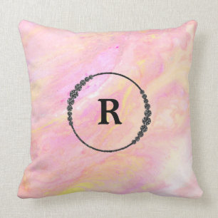 *~* Monogram Pink Iridescent Abrstract Marble Throw Pillow