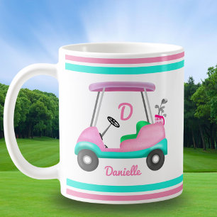 Monogram Pink Leather Elegant Golf Cart Name Coffee Mug