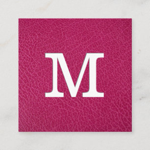 Monogram Pink Leather Texture Square Business Card