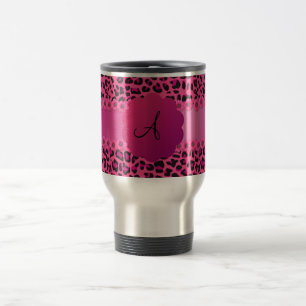Monogram pink leopard pattern travel mug