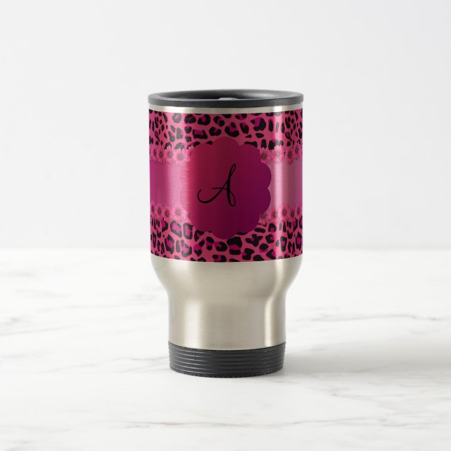 Monogram pink leopard pattern travel mug (Center)