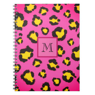 Monogram Pink Leopard Print Animal Cheetah Initial Notebook
