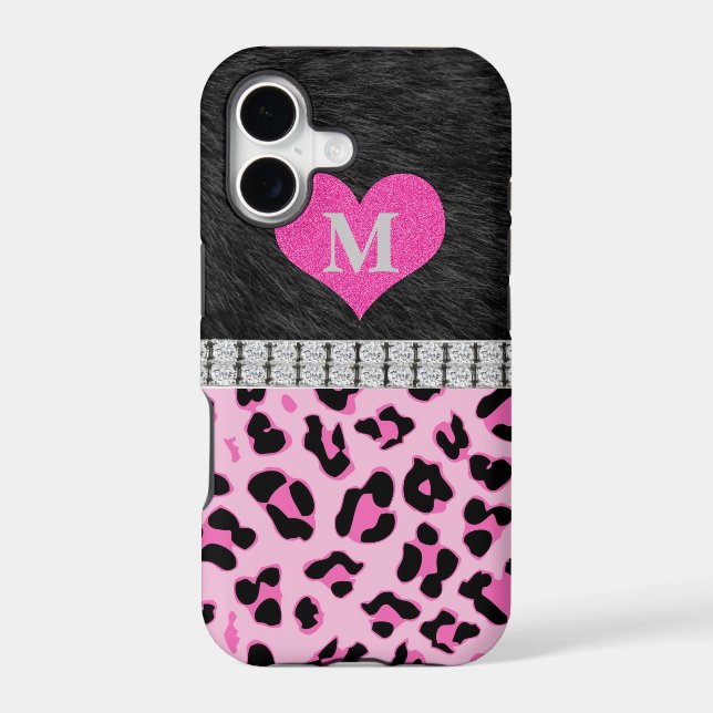 Monogram, Pink Leopard print, iPhone 5 Case (Back)