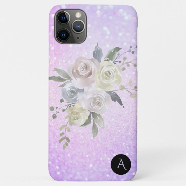 *~* Monogram Pink Magenta Floral Ombre Glitter Case-Mate iPhone Case (Back)