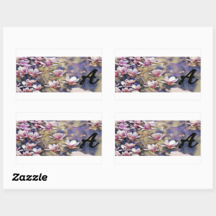 Monogram Pink magnolia branch watercolor purple Sticker