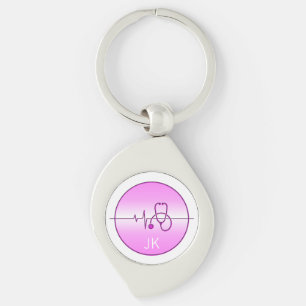 Monogram Pink Medical Stethoscope Heartbeat Keychain