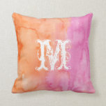 Monogram Pink Orange Initial Watercolor Pillow<br><div class="desc">This Monogram Pillow with watercolor background is easy to customize. Perfect for gift giving: house warming party,  new home,  wedding,  first home,  new baby,  graduation...  endless options!</div>