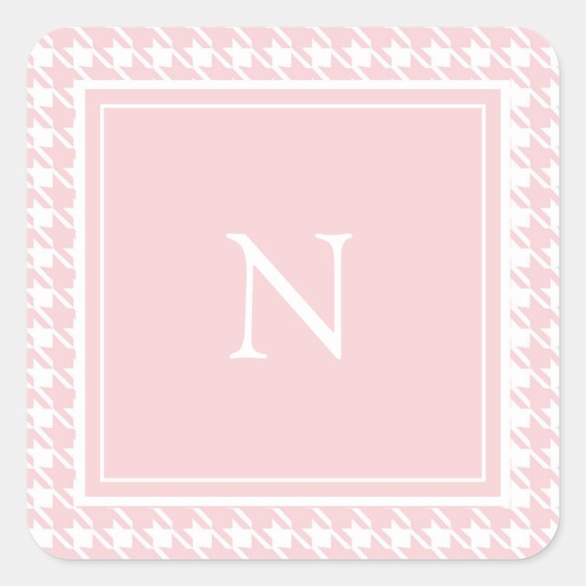 Monogram Pink Pastel Houndstooth Check  Square Sticker (Front)