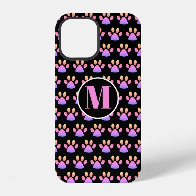 Monogram Pink Paw Print iPhone Case (Back)