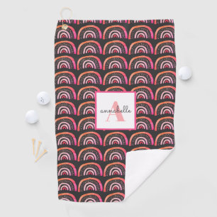 Monogram Pink Peach Rainbow Pattern Personalized Golf Towel
