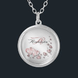 Monogram Pink Peach Shiny Hearts Geometric Elegant Silver Plated Necklace<br><div class="desc">Monogram Pink Peach Shiny Hearts Geometric Elegant Silver Plated Necklace. Unique,  beautiful,  stylish design. Easy to be personalized. Font style,  size and colours can be changed. Matching items available.</div>