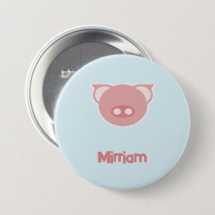 Monogram pink piglet on blue 3 inch round button