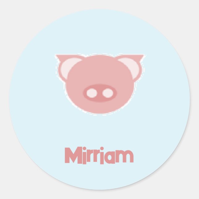 Monogram pink piglet on blue classic round sticker (Front)