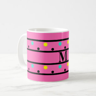 Monogram Pink Polka Dots Coffee Mug