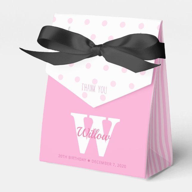 Monogram Pink Polka Dots Stripes Favour Box (Front Side)